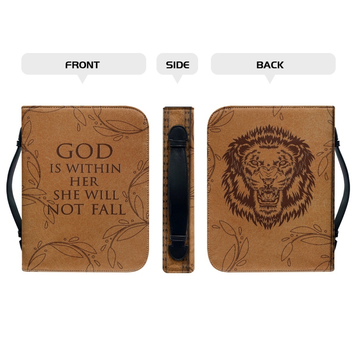 Personalized PU Leather Bible Cover for Women - Engraved "God Is Within Her, She Will Not Fall" (Psalm 46:5)