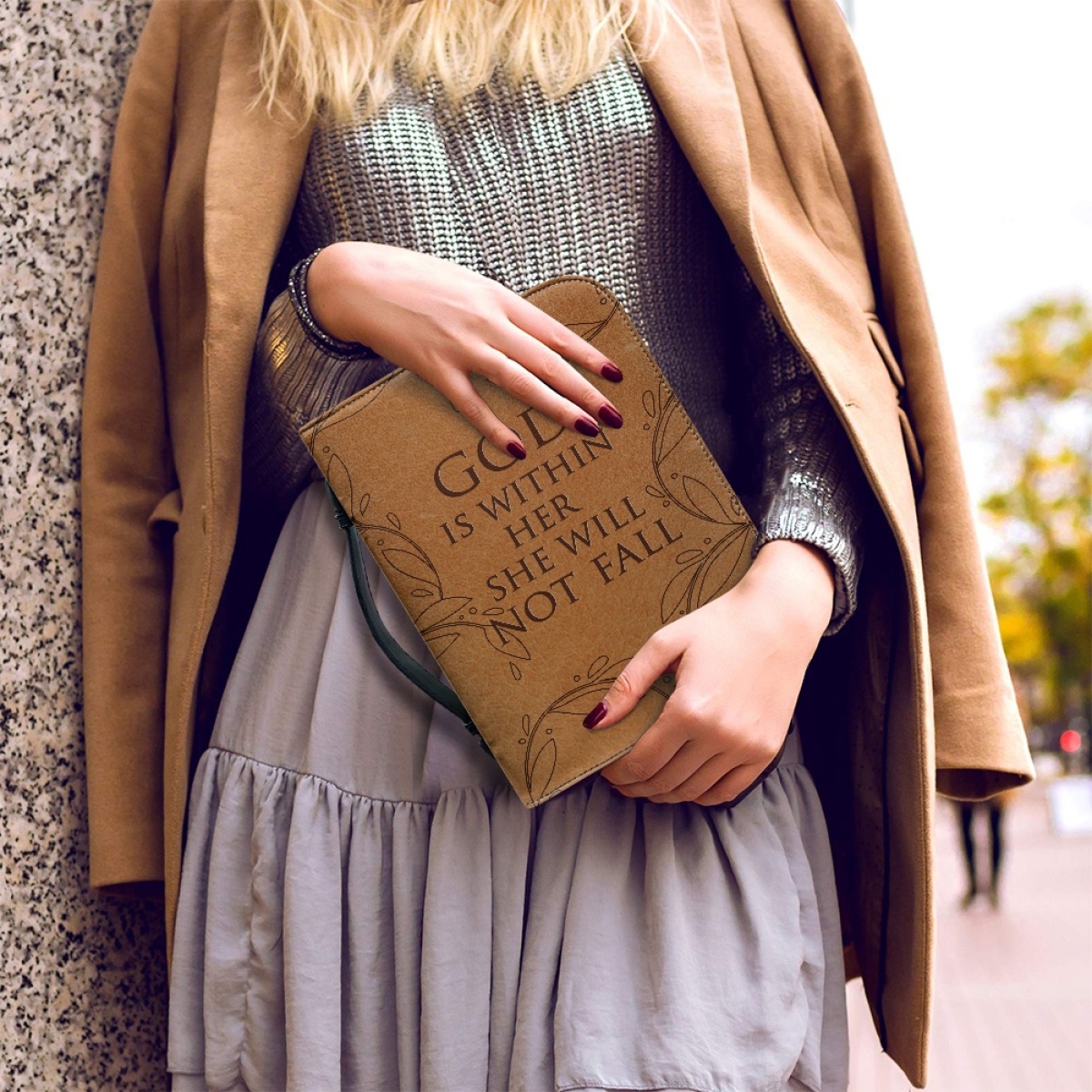 Personalized PU Leather Bible Cover for Women - Engraved "God Is Within Her, She Will Not Fall" (Psalm 46:5)