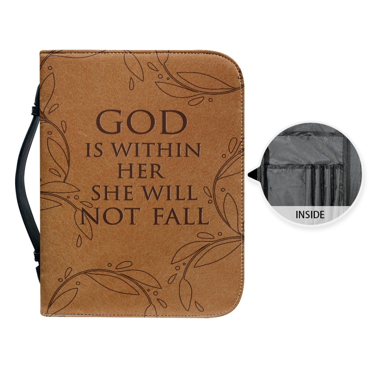 Personalized PU Leather Bible Cover for Women - Engraved "God Is Within Her, She Will Not Fall" (Psalm 46:5)