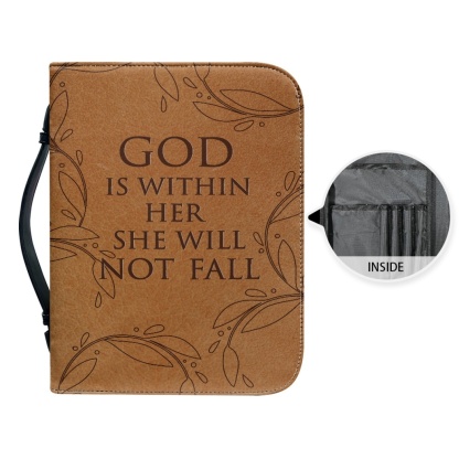 Personalized PU Leather Bible Cover for Women - Engraved "God Is Within Her, She Will Not Fall" (Psalm 46:5)
