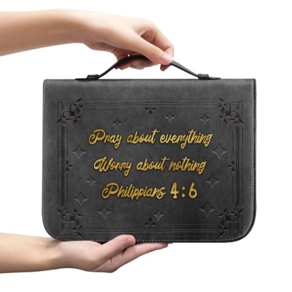 Personalized PU Leather Bible Cover for Men - Engraved "Pray About Everything, Worry About Nothing" (Philippians 4:6)
