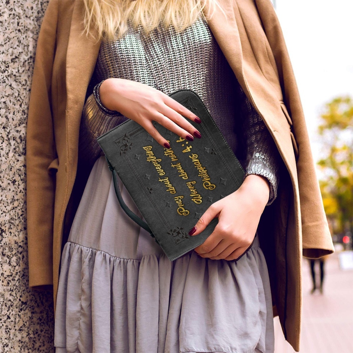 Personalized PU Leather Bible Cover for Men - Engraved "Pray About Everything, Worry About Nothing" (Philippians 4:6)