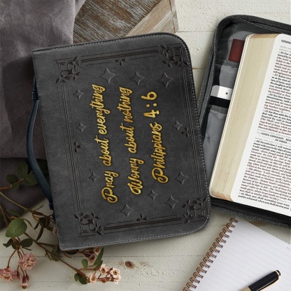 Personalized PU Leather Bible Cover for Men - Engraved "Pray About Everything, Worry About Nothing" (Philippians 4:6)