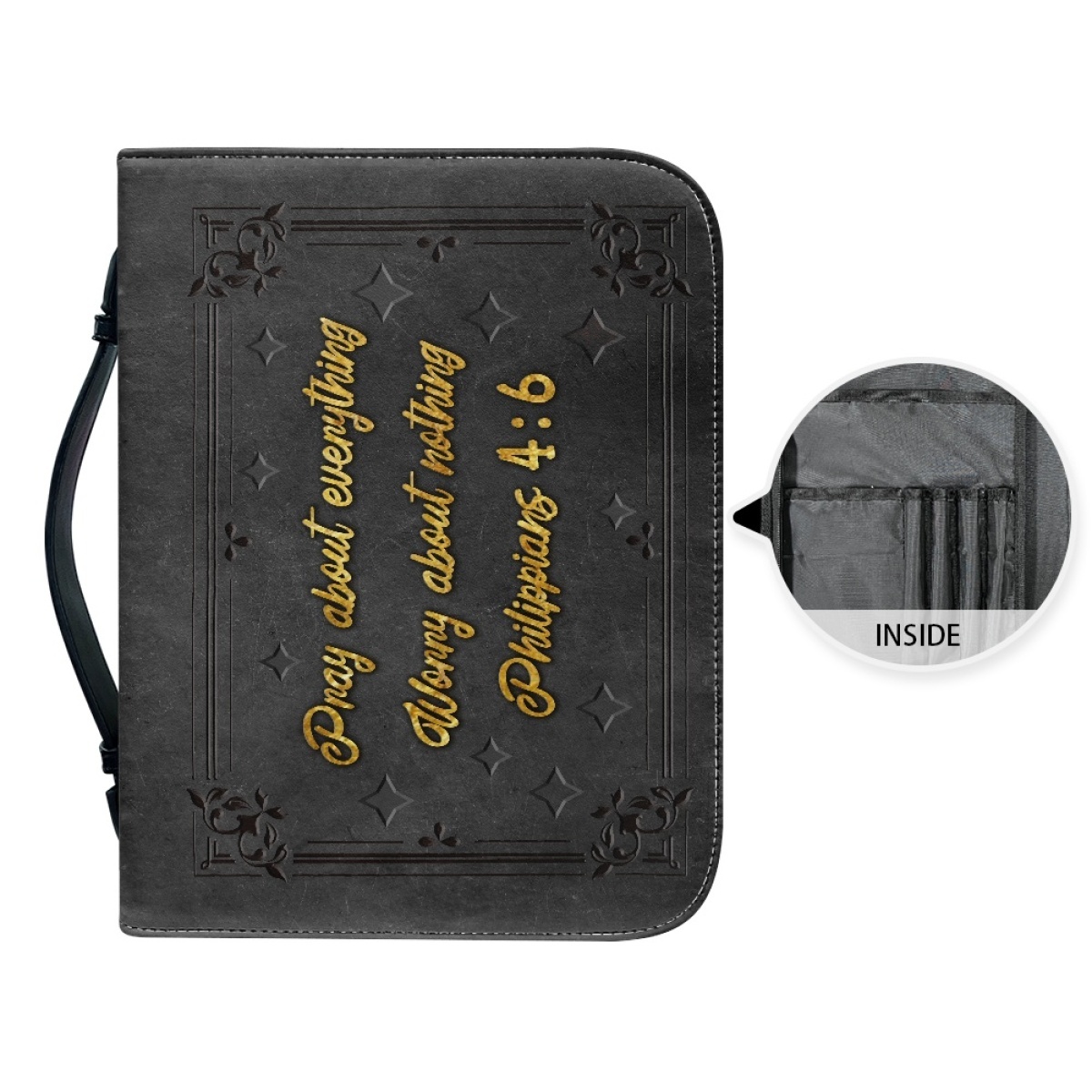 Personalized PU Leather Bible Cover for Men - Engraved "Pray About Everything, Worry About Nothing" (Philippians 4:6)