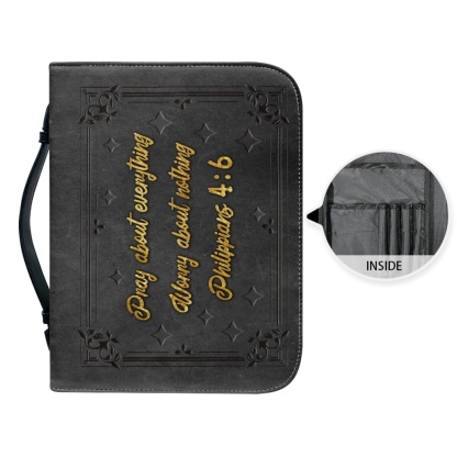 Personalized PU Leather Bible Cover for Men - Engraved "Pray About Everything, Worry About Nothing" (Philippians 4:6)