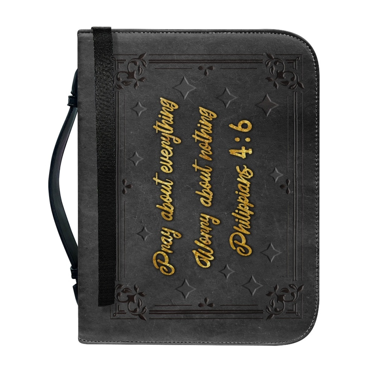 Personalized PU Leather Bible Cover for Men - Engraved "Pray About Everything, Worry About Nothing" (Philippians 4:6)