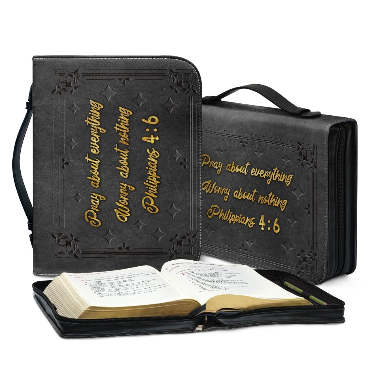 Personalized PU Leather Bible Cover for Men - Engraved "Pray About Everything, Worry About Nothing" (Philippians 4:6)