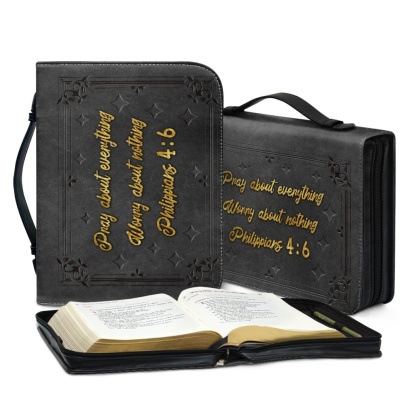 Personalized PU Leather Bible Cover for Men - Engraved "Pray About Everything, Worry About Nothing" (Philippians 4:6)