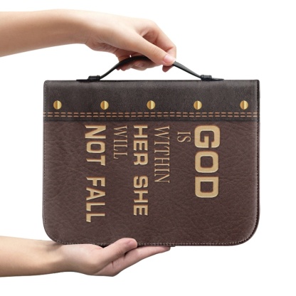 Personalized PU Leather Bible Cover for Women - Engraved "God Is Within Her, She Will Not Fall" (Psalm 46:5)
