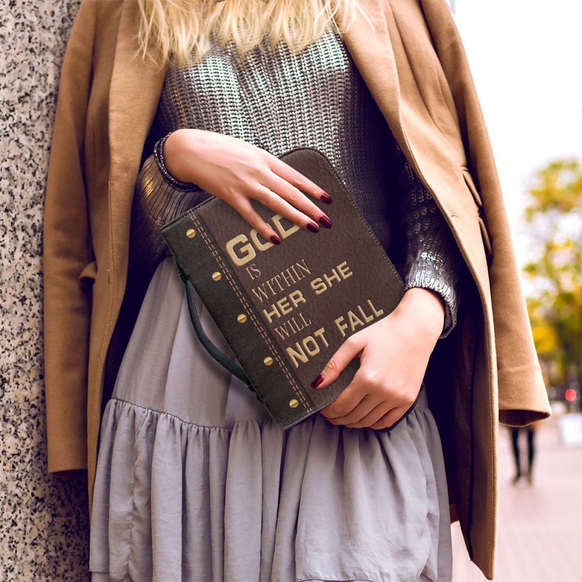 Personalized PU Leather Bible Cover for Women - Engraved "God Is Within Her, She Will Not Fall" (Psalm 46:5)