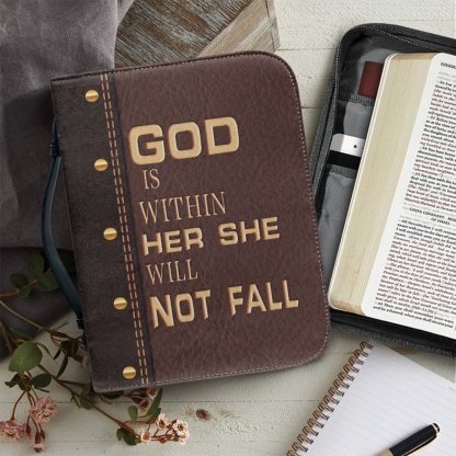 Personalized PU Leather Bible Cover for Women - Engraved "God Is Within Her, She Will Not Fall" (Psalm 46:5)