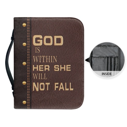 Personalized PU Leather Bible Cover for Women - Engraved "God Is Within Her, She Will Not Fall" (Psalm 46:5)