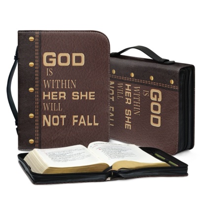 Personalized PU Leather Bible Cover for Women - Engraved "God Is Within Her, She Will Not Fall" (Psalm 46:5)