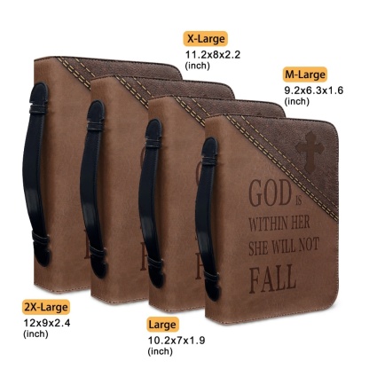 Custom Leather Bible Cover for Women - Engraved "God Is Within Her, She Will Not Fall" (Psalm 46:5)