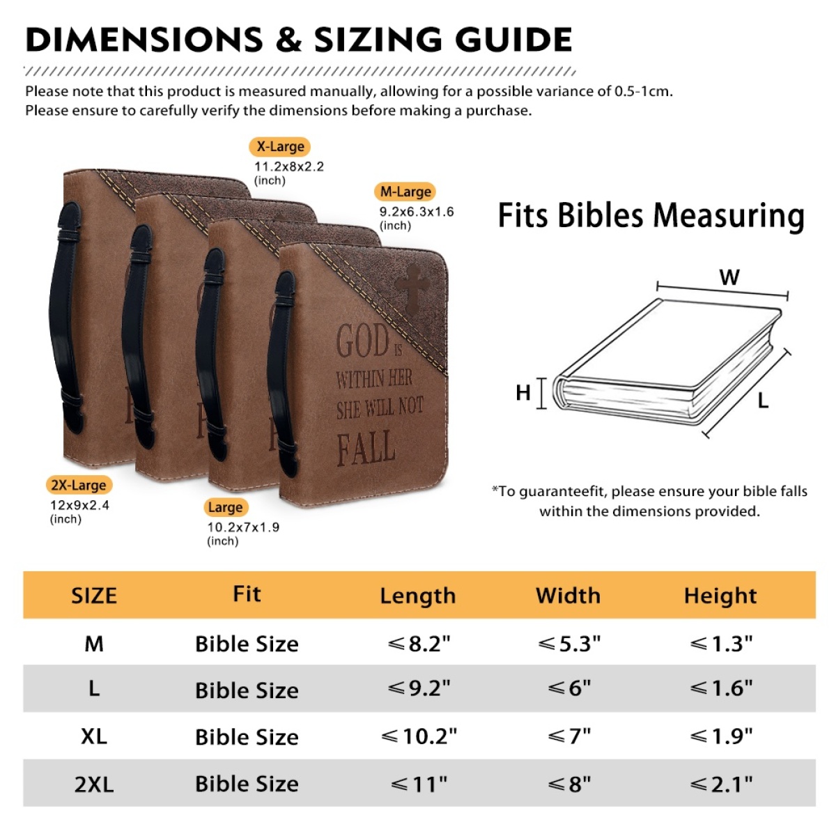 Custom Leather Bible Cover for Women - Engraved "God Is Within Her, She Will Not Fall" (Psalm 46:5)