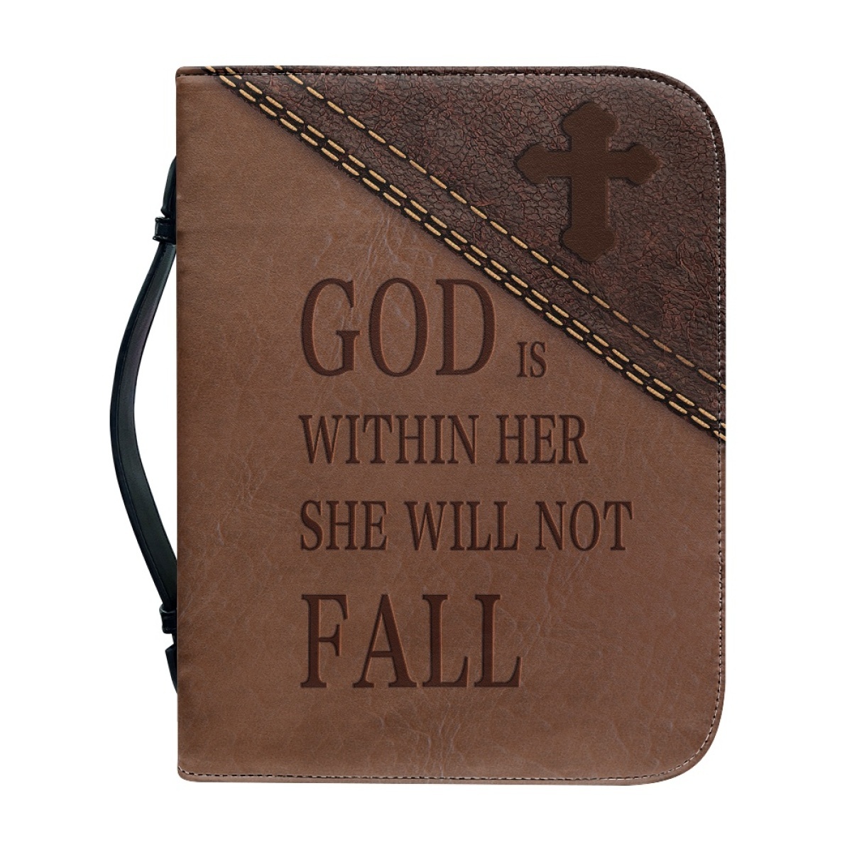 Custom Leather Bible Cover for Women - Engraved "God Is Within Her, She Will Not Fall" (Psalm 46:5)