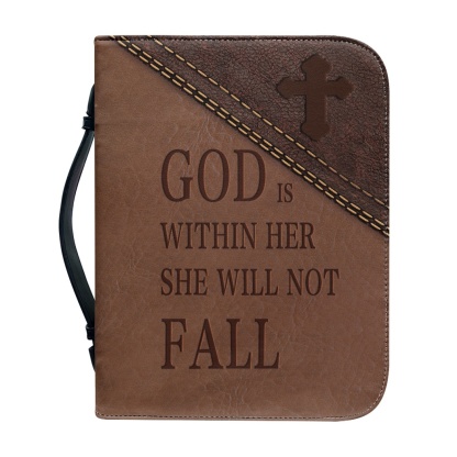 Custom Leather Bible Cover for Women - Engraved "God Is Within Her, She Will Not Fall" (Psalm 46:5)