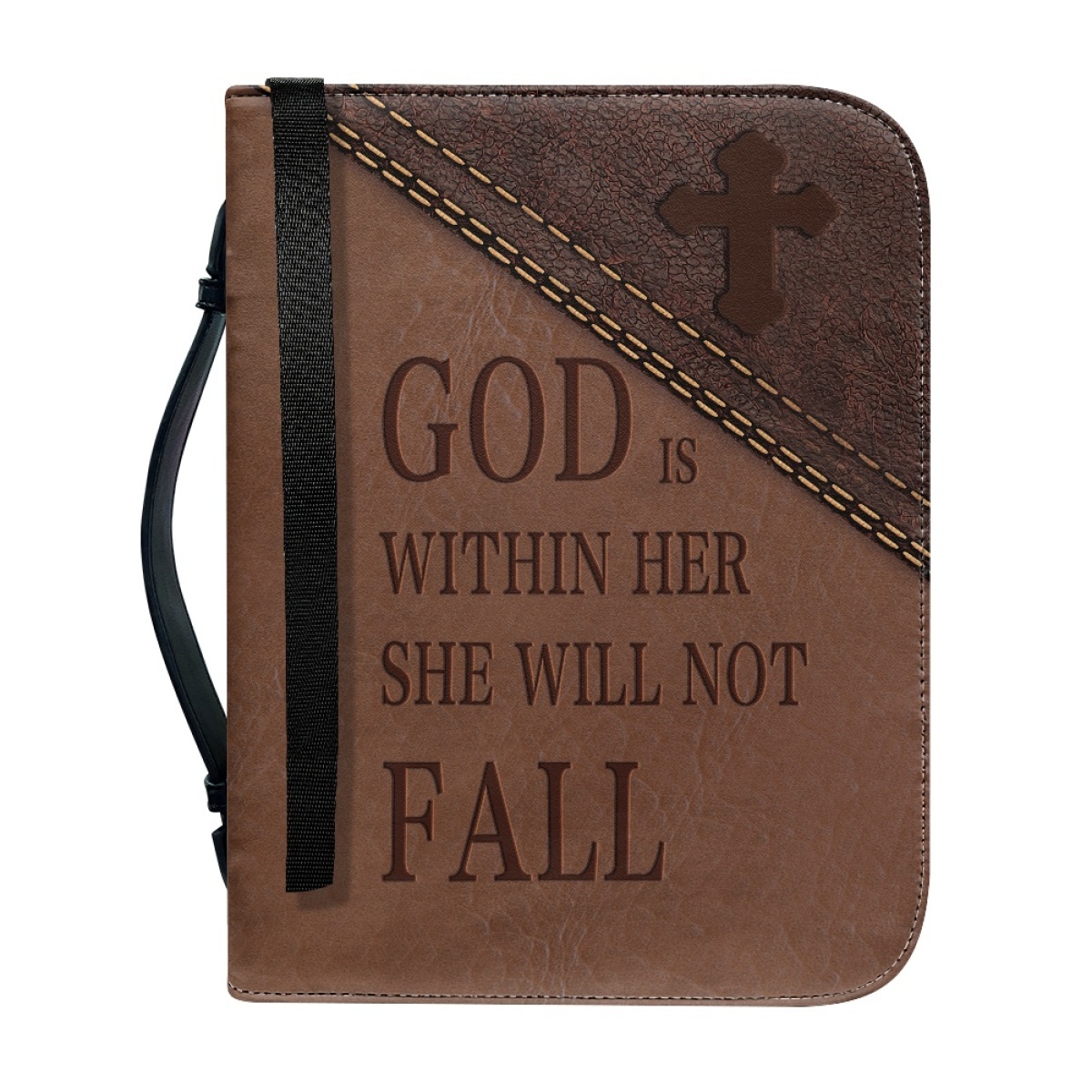 Custom Leather Bible Cover for Women - Engraved "God Is Within Her, She Will Not Fall" (Psalm 46:5)