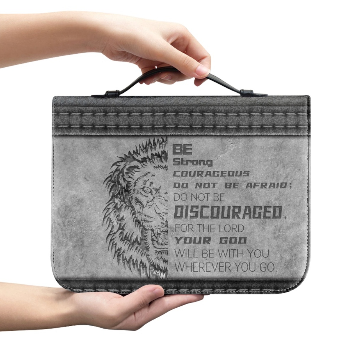 Custom Leather Bible Cover for Men - Engraved "Be Strong and Courageous; Do Not Be Afraid" (Joshua 1:9)