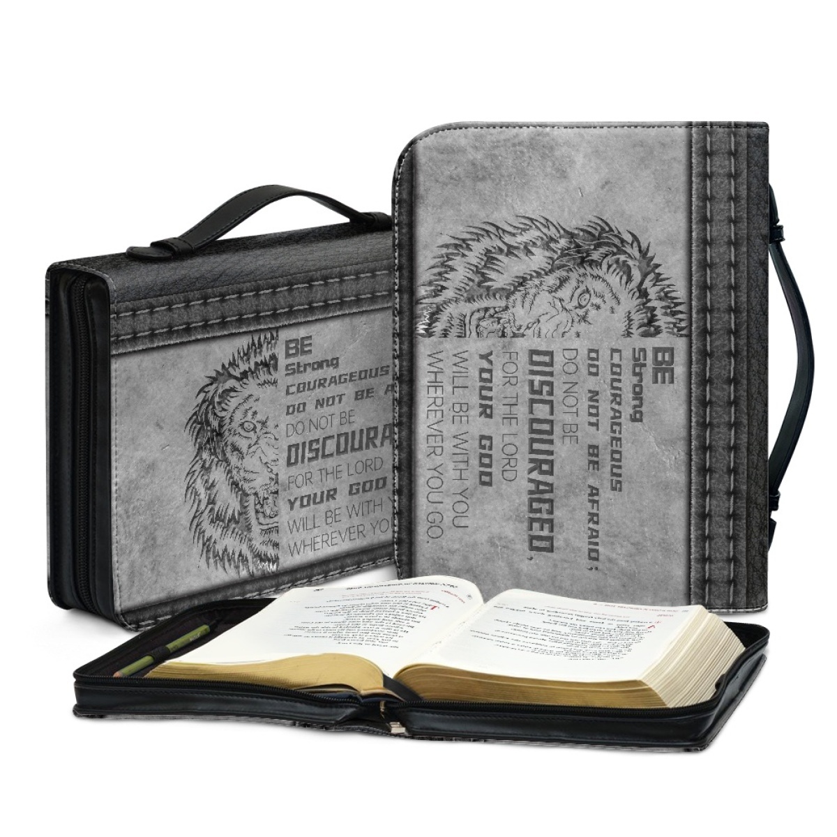 Custom Leather Bible Cover for Men - Engraved "Be Strong and Courageous; Do Not Be Afraid" (Joshua 1:9)