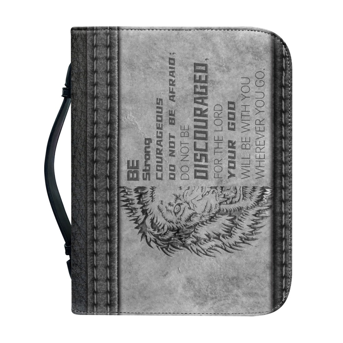 Custom Leather Bible Cover for Men - Engraved "Be Strong and Courageous; Do Not Be Afraid" (Joshua 1:9)