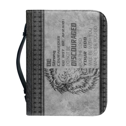 Custom Leather Bible Cover for Men - Engraved "Be Strong and Courageous; Do Not Be Afraid" (Joshua 1:9)