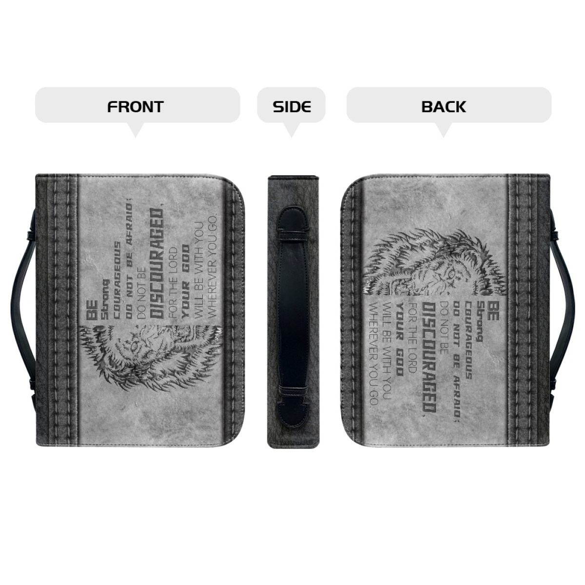 Custom Leather Bible Cover for Men - Engraved "Be Strong and Courageous; Do Not Be Afraid" (Joshua 1:9)