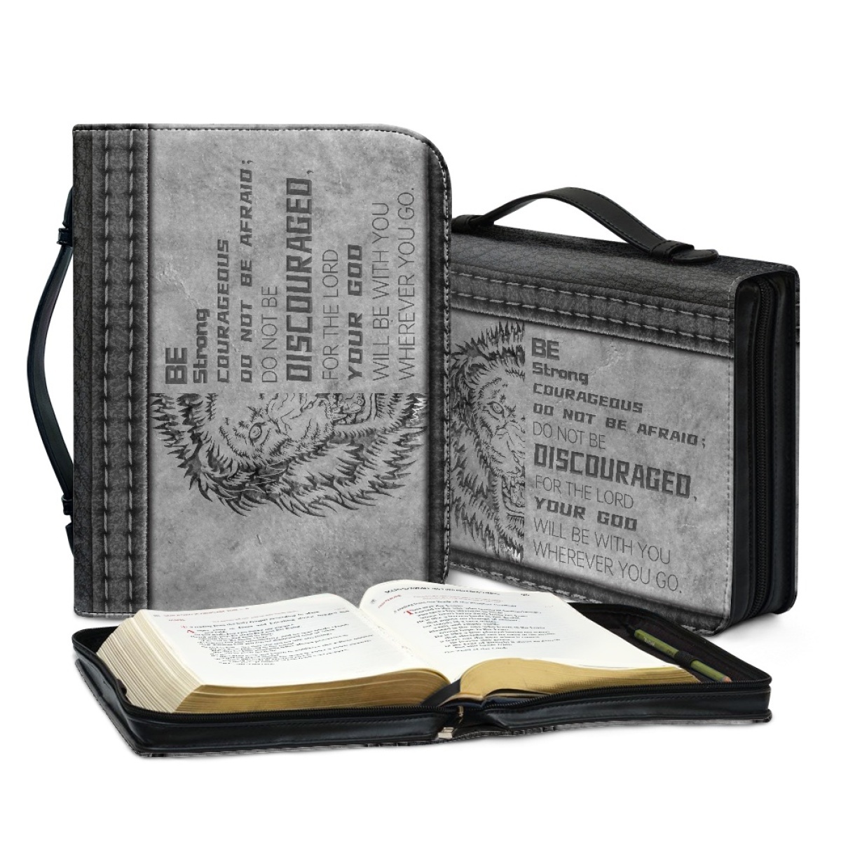 Custom Leather Bible Cover for Men - Engraved "Be Strong and Courageous; Do Not Be Afraid" (Joshua 1:9)