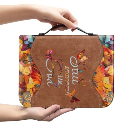 Personalized Leather Bible Cover for Women - Engraved "Be Still and Know That I Am God" (Psalm 46:10)