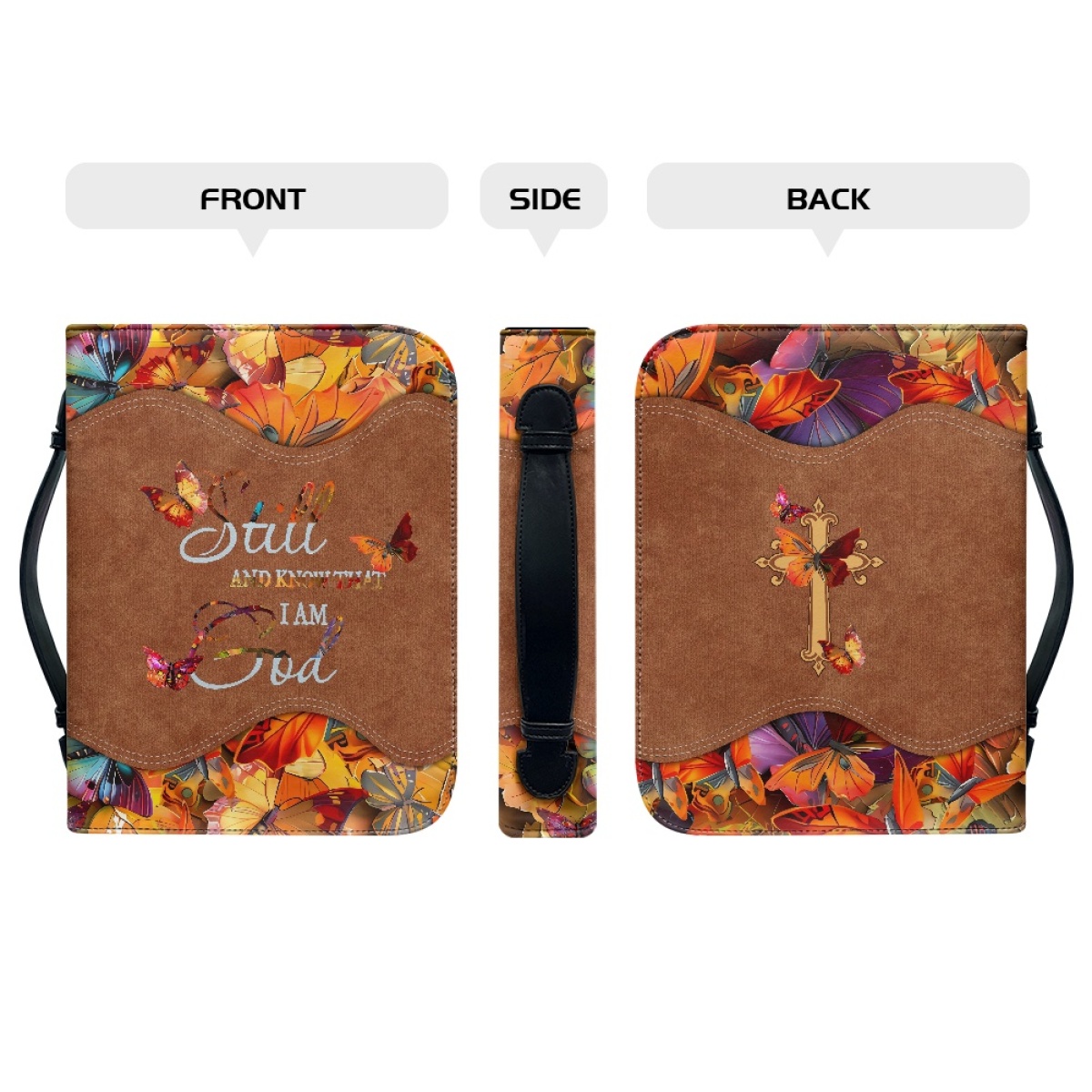 Personalized Leather Bible Cover for Women - Engraved "Be Still and Know That I Am God" (Psalm 46:10)