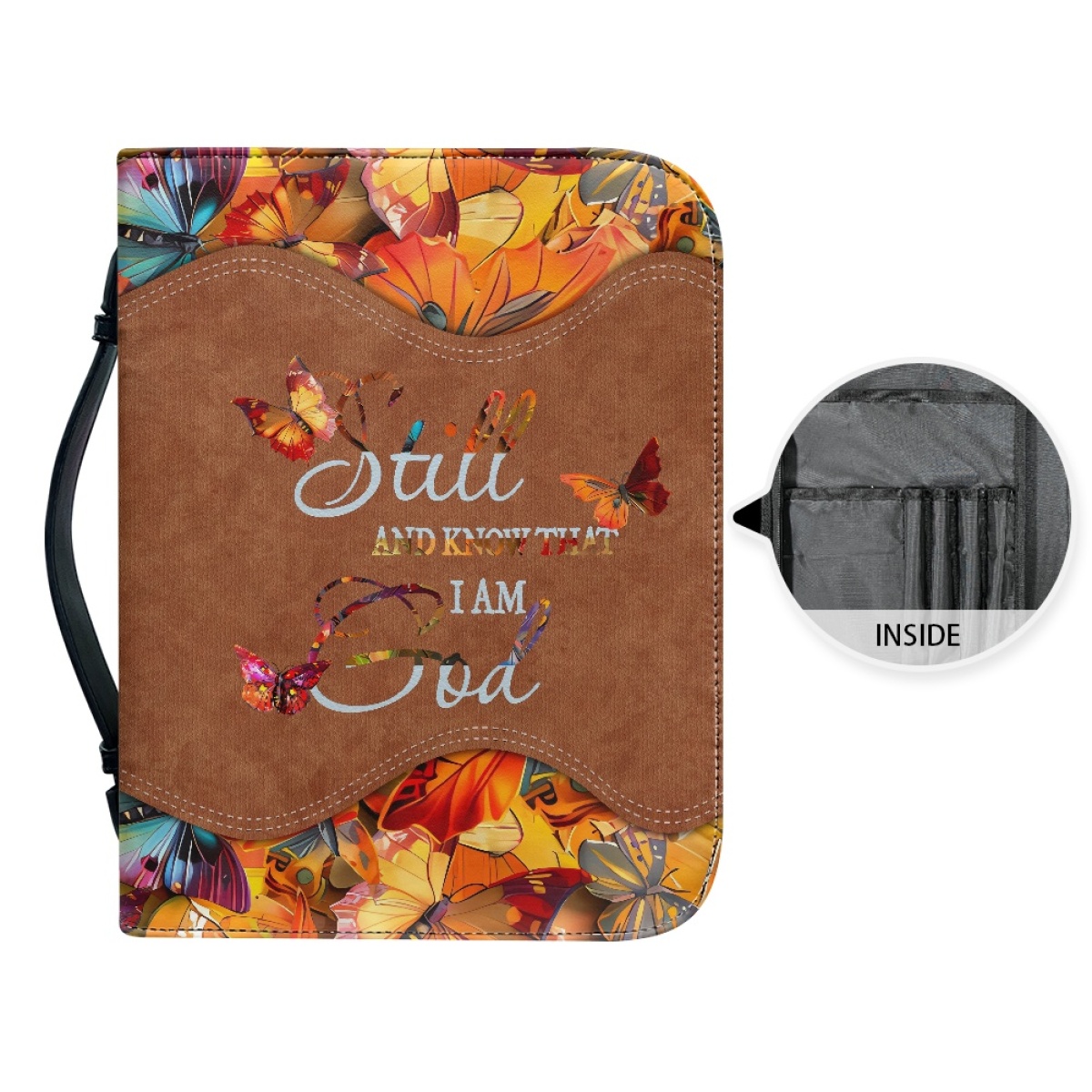 Personalized Leather Bible Cover for Women - Engraved "Be Still and Know That I Am God" (Psalm 46:10)