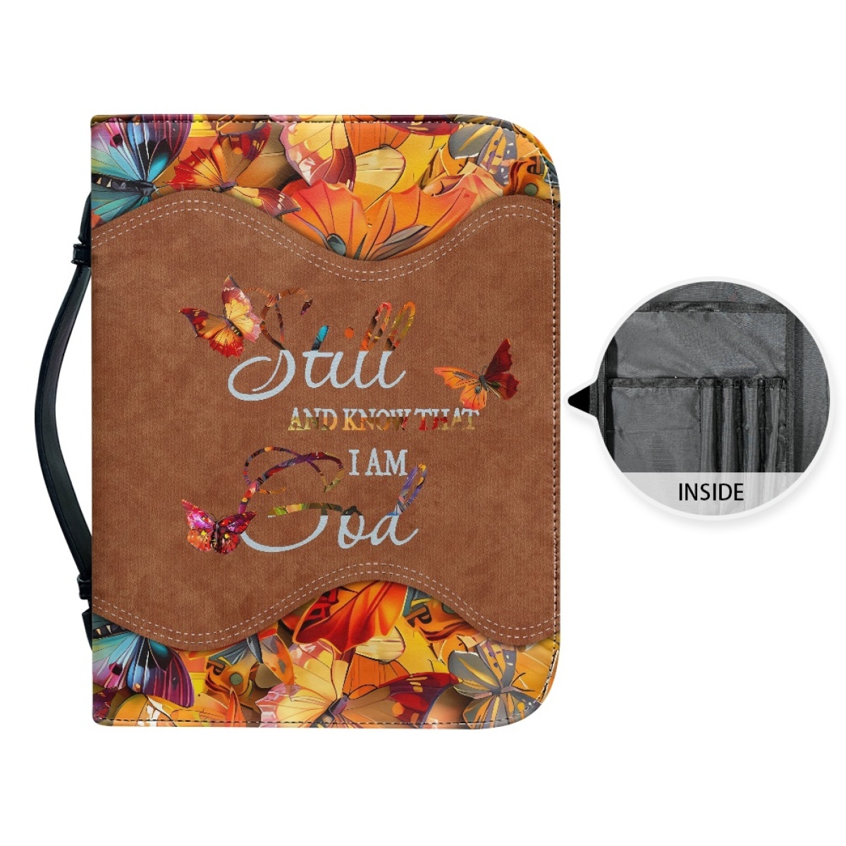 Personalized Leather Bible Cover for Women - Engraved "Be Still and Know That I Am God" (Psalm 46:10)