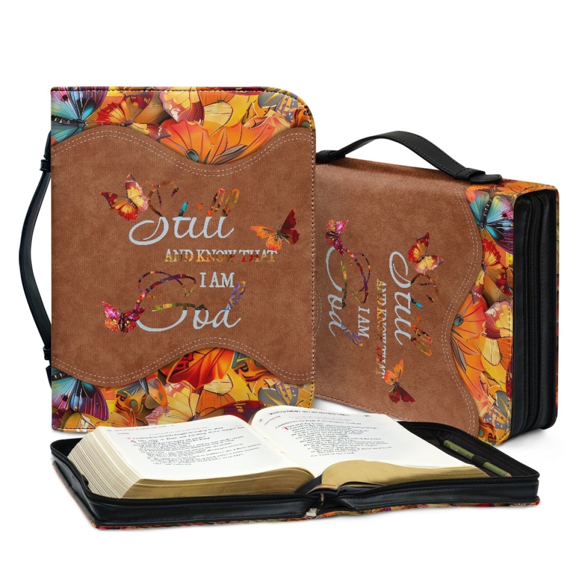 Personalized Leather Bible Cover for Women - Engraved "Be Still and Know That I Am God" (Psalm 46:10)