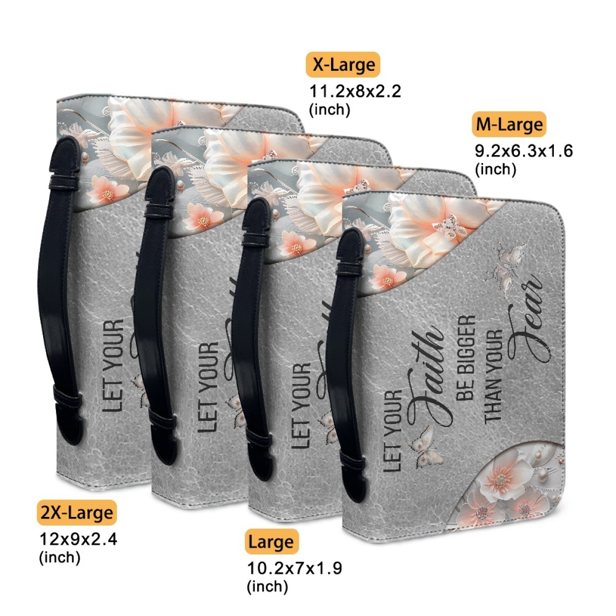 Personalized Leather Bible Cover for Women - Engraved "Let Your Faith Be Bigger Than Your Fear" (Inspired by 1 John 4:18)