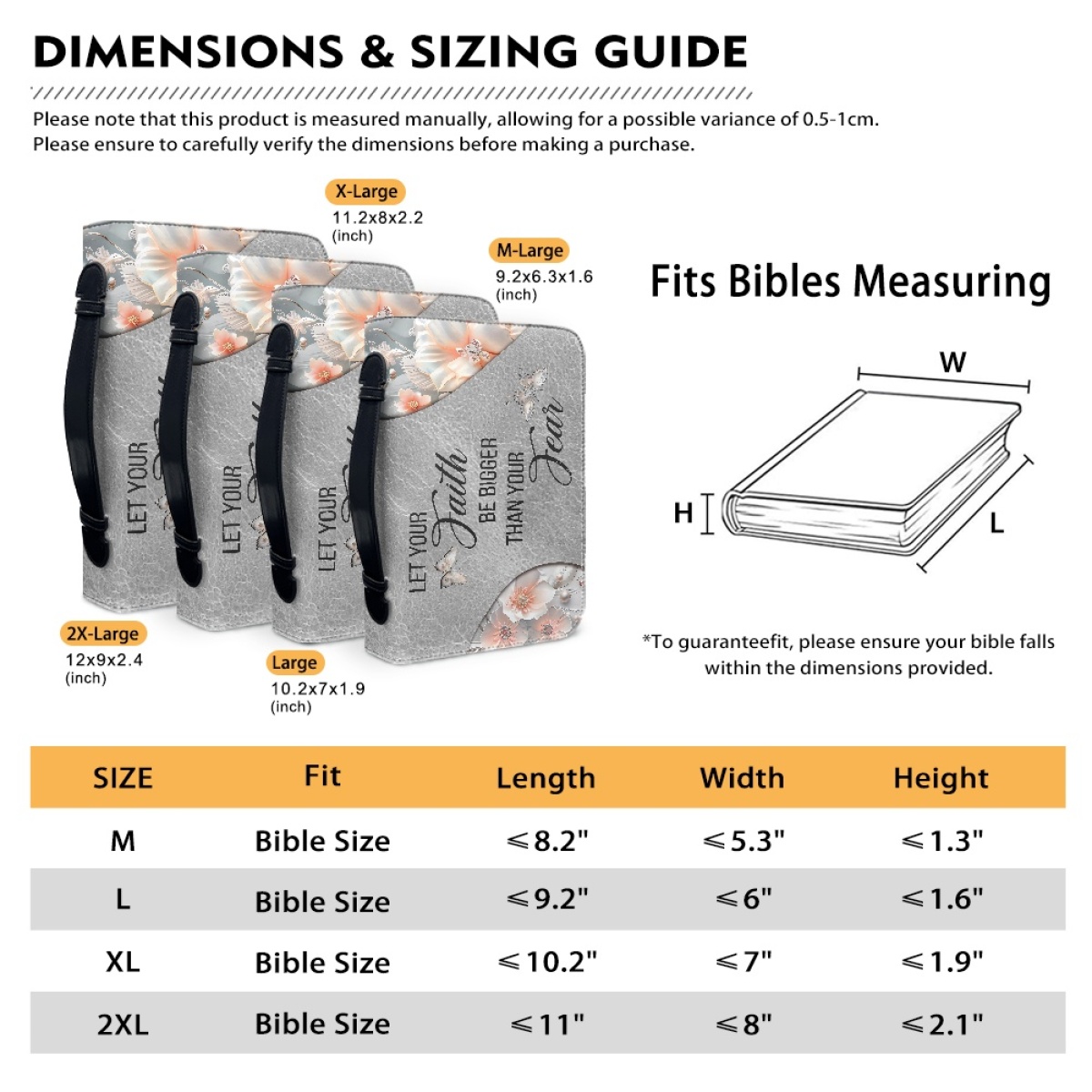 Personalized Leather Bible Cover for Women - Engraved "Let Your Faith Be Bigger Than Your Fear" (Inspired by 1 John 4:18)