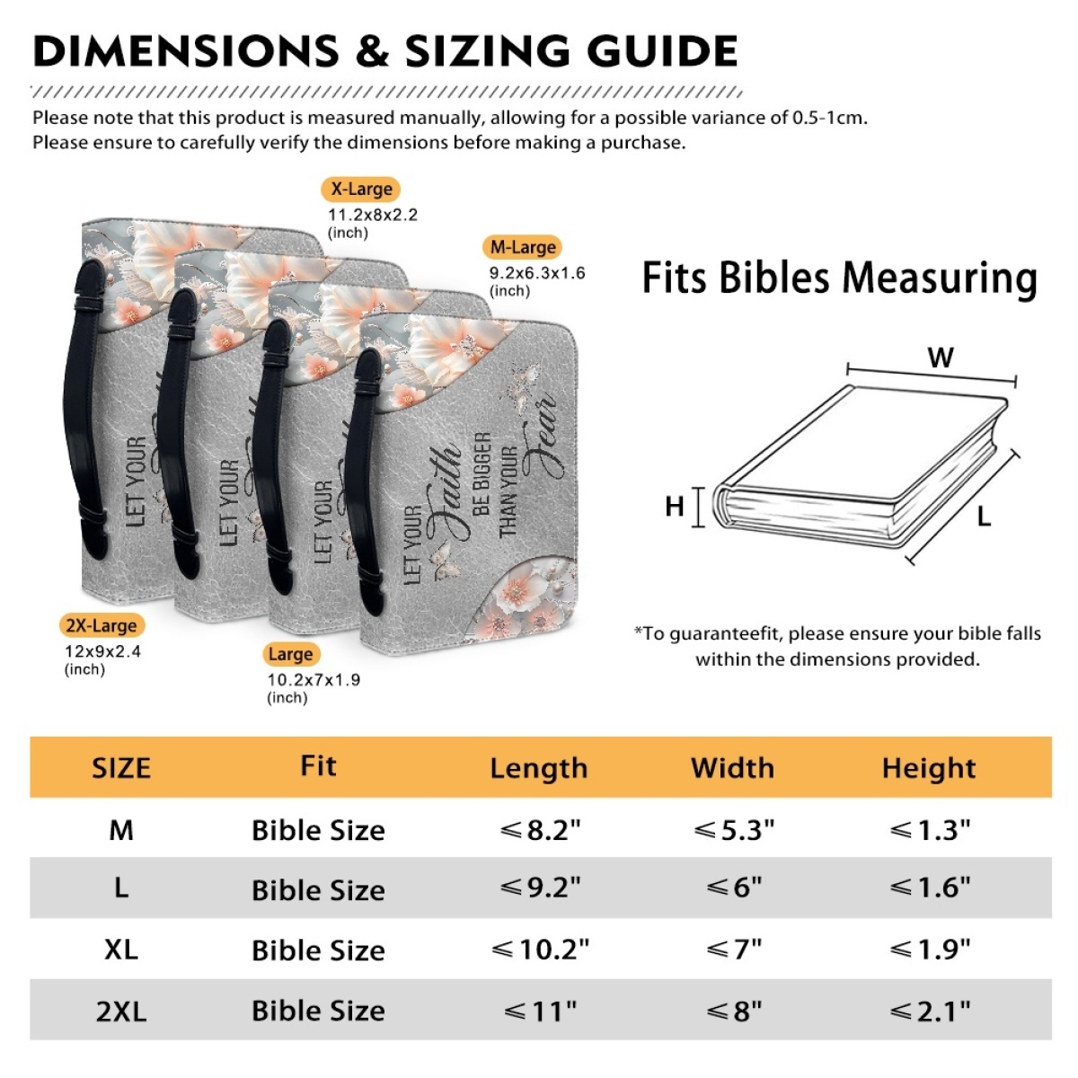 Personalized Leather Bible Cover for Women - Engraved "Let Your Faith Be Bigger Than Your Fear" (Inspired by 1 John 4:18)