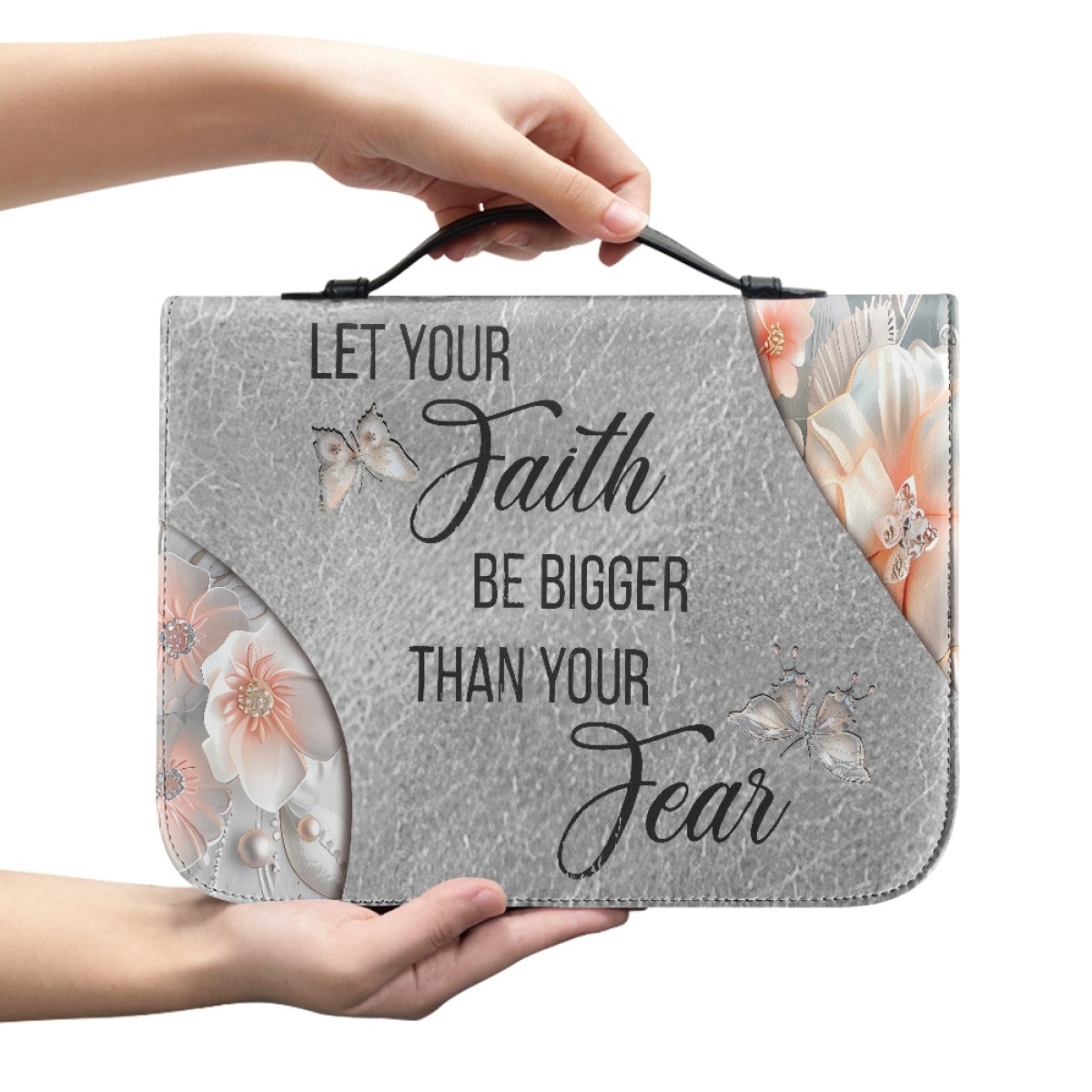 Personalized Leather Bible Cover for Women - Engraved "Let Your Faith Be Bigger Than Your Fear" (Inspired by 1 John 4:18)
