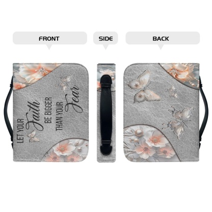 Personalized Leather Bible Cover for Women - Engraved "Let Your Faith Be Bigger Than Your Fear" (Inspired by 1 John 4:18)