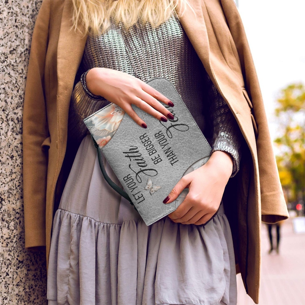 Personalized Leather Bible Cover for Women - Engraved "Let Your Faith Be Bigger Than Your Fear" (Inspired by 1 John 4:18)