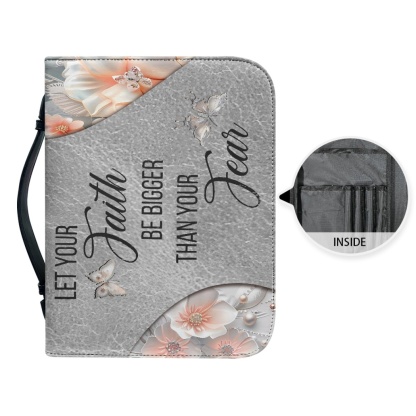 Personalized Leather Bible Cover for Women - Engraved "Let Your Faith Be Bigger Than Your Fear" (Inspired by 1 John 4:18)