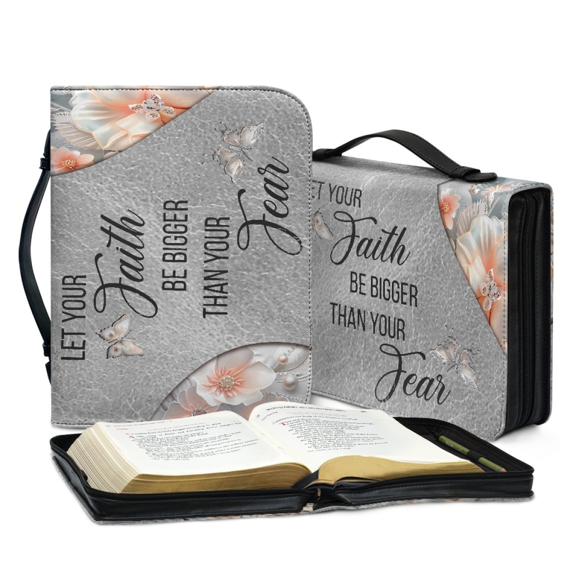 Personalized Leather Bible Cover for Women - Engraved "Let Your Faith Be Bigger Than Your Fear" (Inspired by 1 John 4:18)