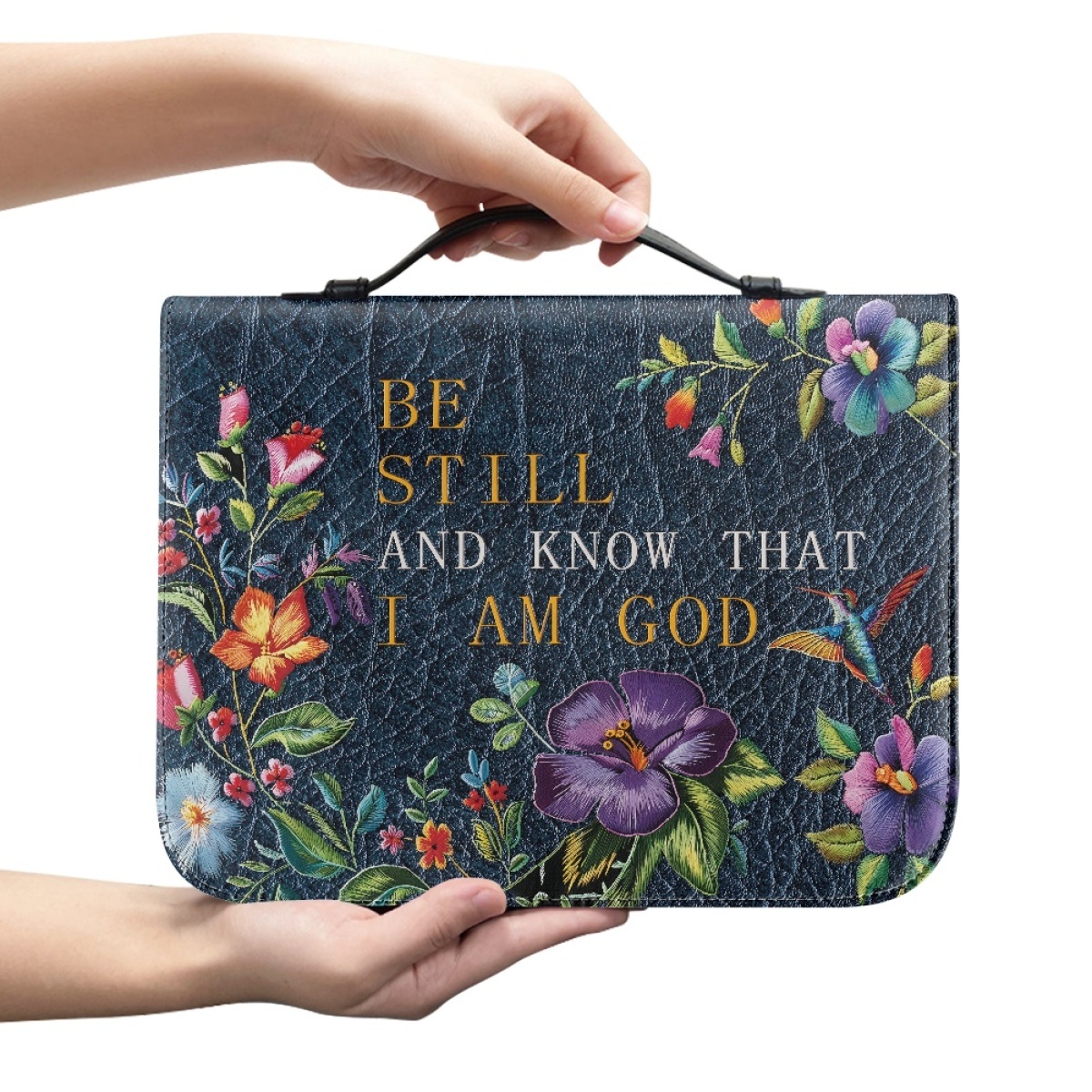 Personalized Leather Bible Cover for Women - Engraved "Be Still and Know That I Am God" (Psalm 46:10)