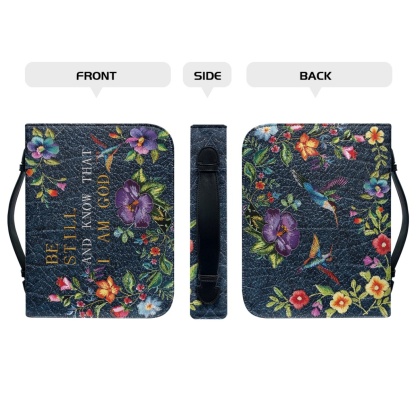 Personalized Leather Bible Cover for Women - Engraved "Be Still and Know That I Am God" (Psalm 46:10)