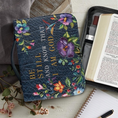 Personalized Leather Bible Cover for Women - Engraved "Be Still and Know That I Am God" (Psalm 46:10)