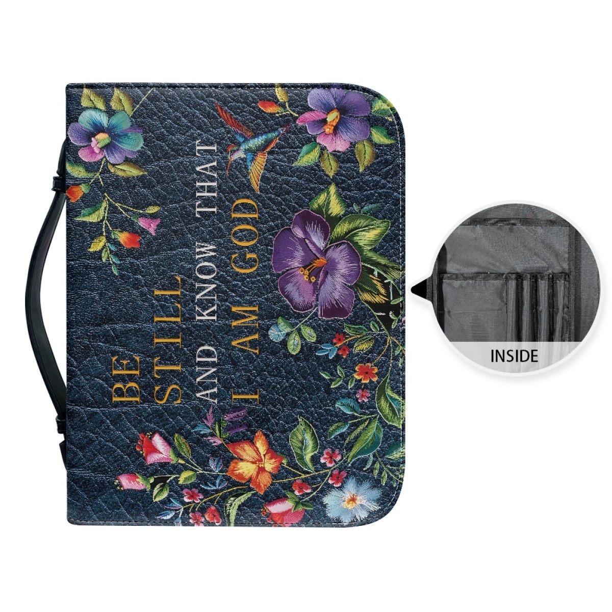 Personalized Leather Bible Cover for Women - Engraved "Be Still and Know That I Am God" (Psalm 46:10)