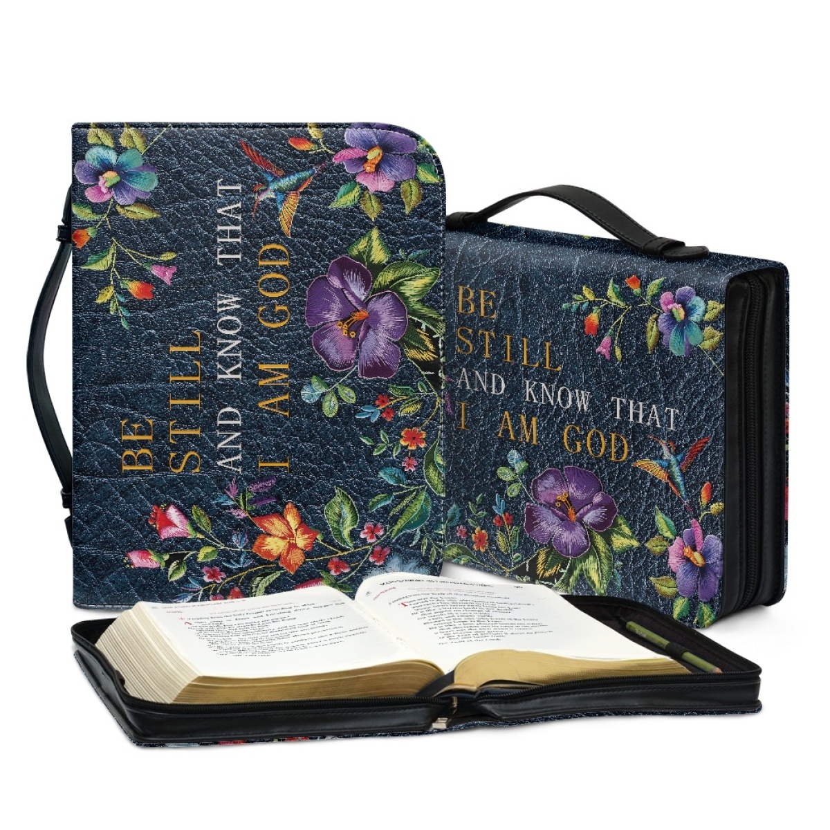 Personalized Leather Bible Cover for Women - Engraved "Be Still and Know That I Am God" (Psalm 46:10)