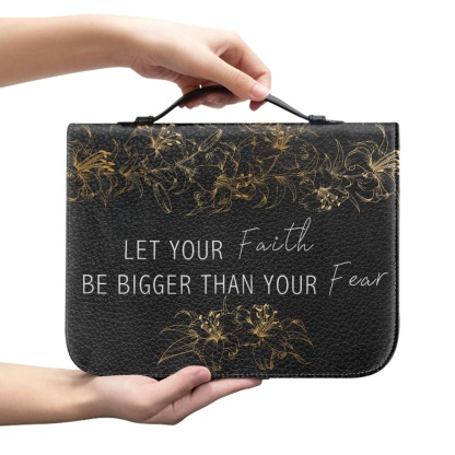Custom Leather Bible Cover for Women - Engraved "Let Your Faith Be Bigger Than Your Fear" | Bold Typography & Modern Edge