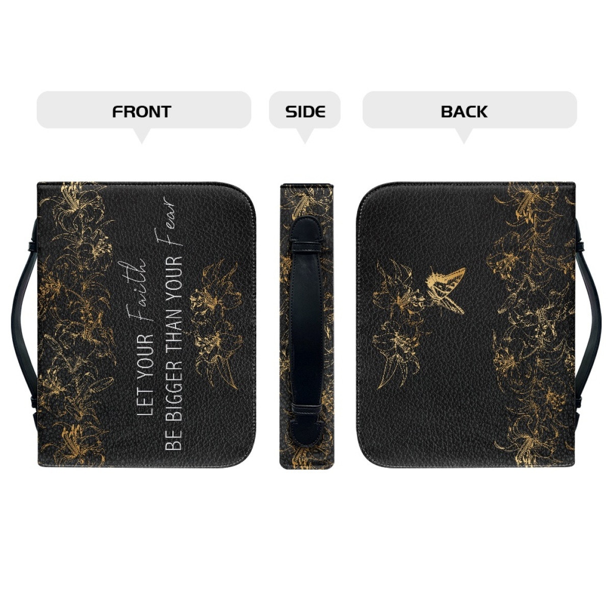 Custom Leather Bible Cover for Women - Engraved "Let Your Faith Be Bigger Than Your Fear" | Bold Typography & Modern Edge