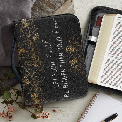 Custom Leather Bible Cover for Women - Engraved "Let Your Faith Be Bigger Than Your Fear" | Bold Typography & Modern Edge