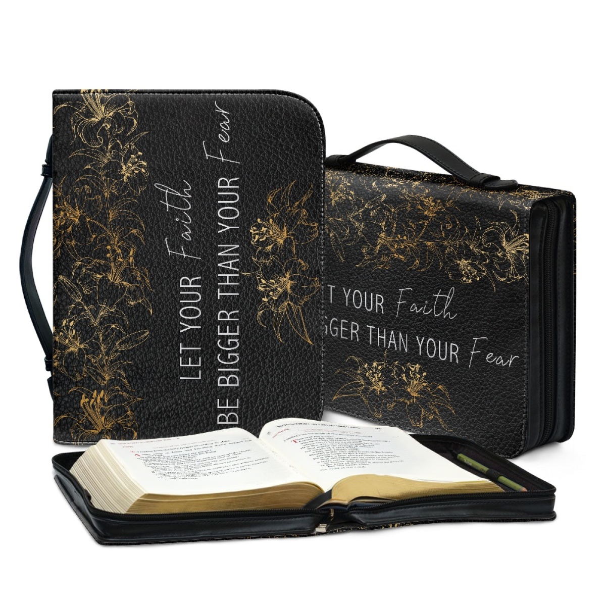 Custom Leather Bible Cover for Women - Engraved "Let Your Faith Be Bigger Than Your Fear" | Bold Typography & Modern Edge